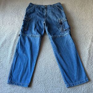 Faded Glory Mens Jeans 38x34 Blue Cargo Baggy Straight Convertible Denim Hip Hop